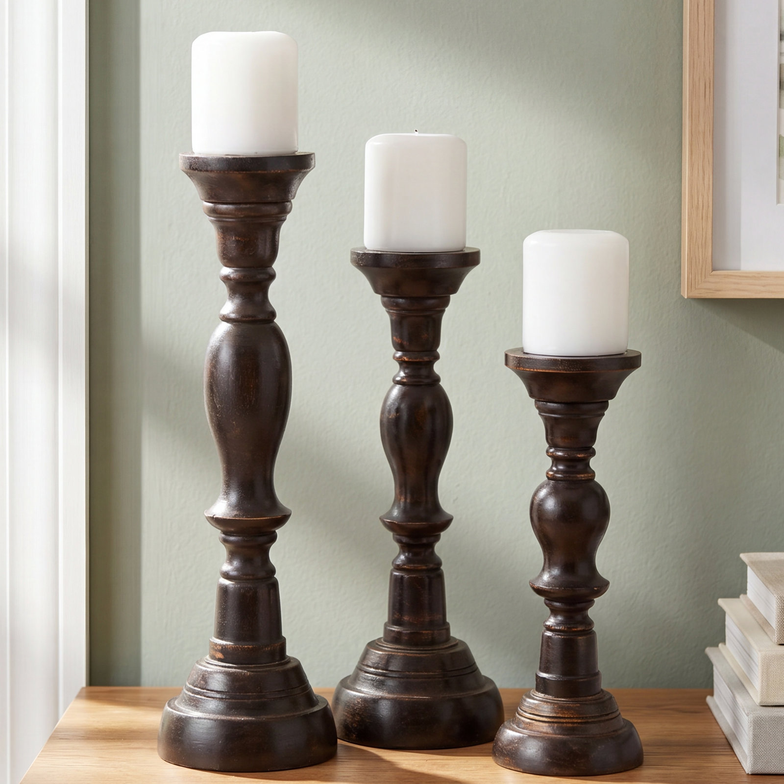 3-Piece Wood Candlestick Set