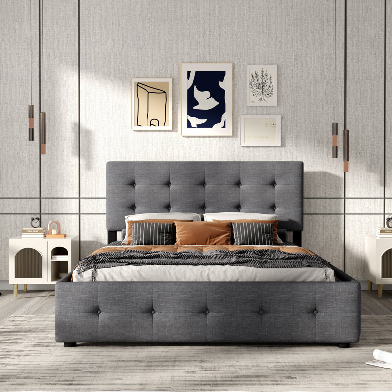Grand lit standard avec rangement Ayuda, Gris foncé