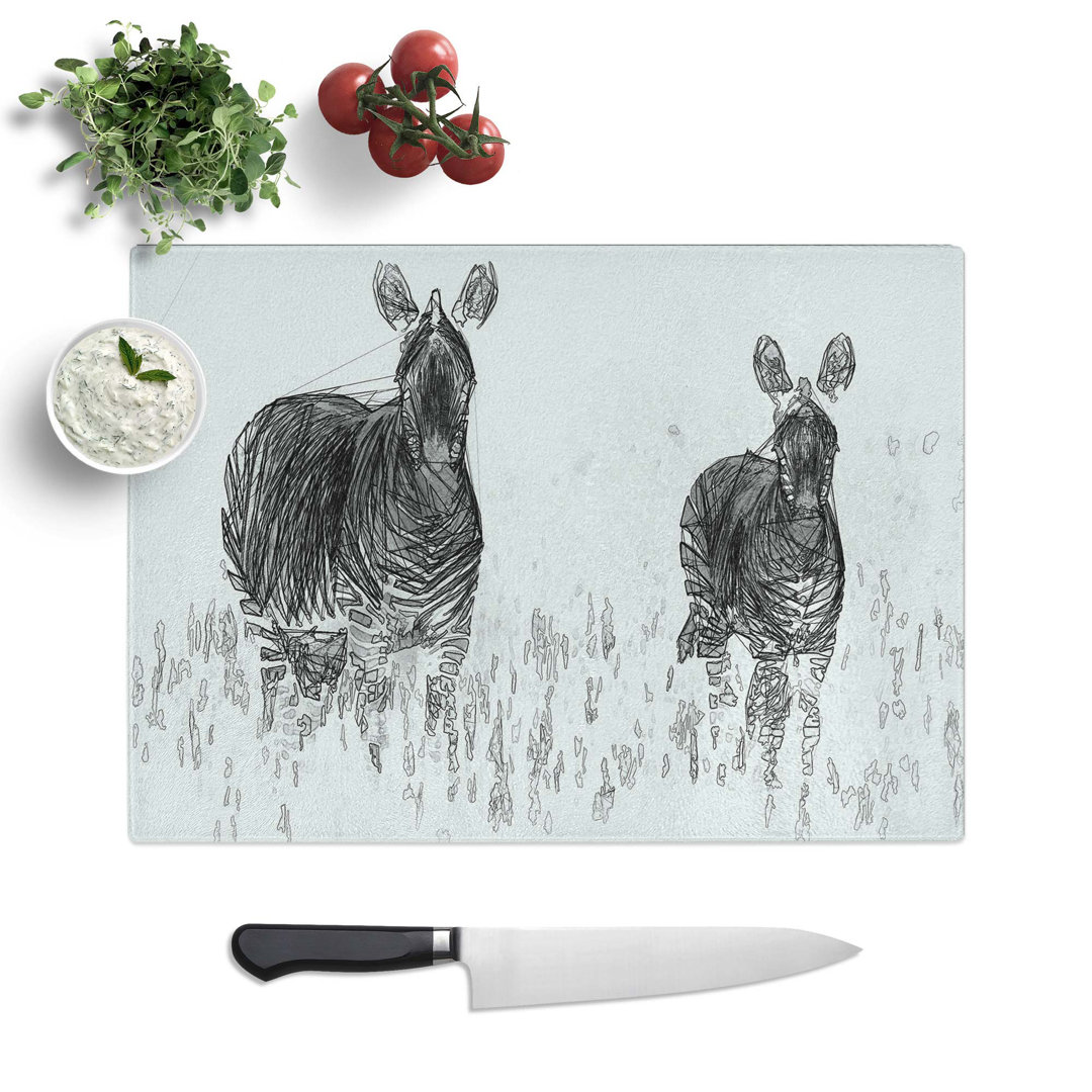 Tempered Glass Two Zebras in Abstract Chopping Board