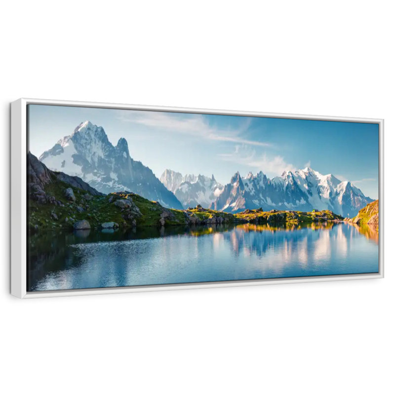 Lac Blanc et Mont Blanc, Cadre flottant blanc, 49 po x 17 po