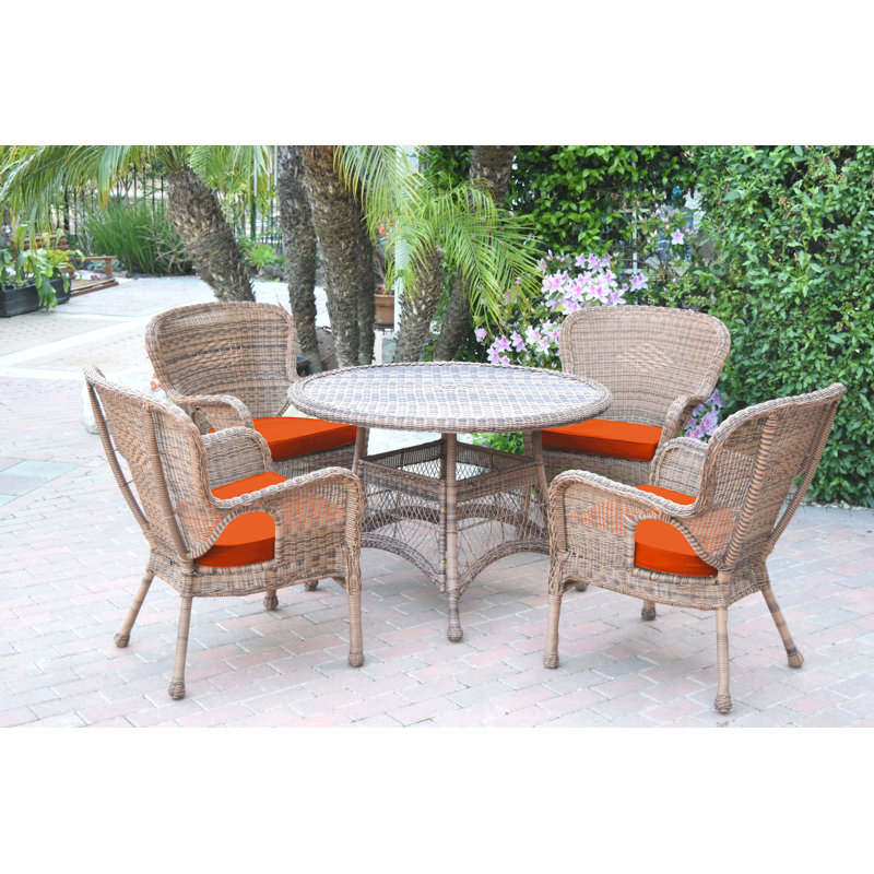Batchelder 4 - Person Wicker Patio Dining Set with Round Table, Honey, Orange