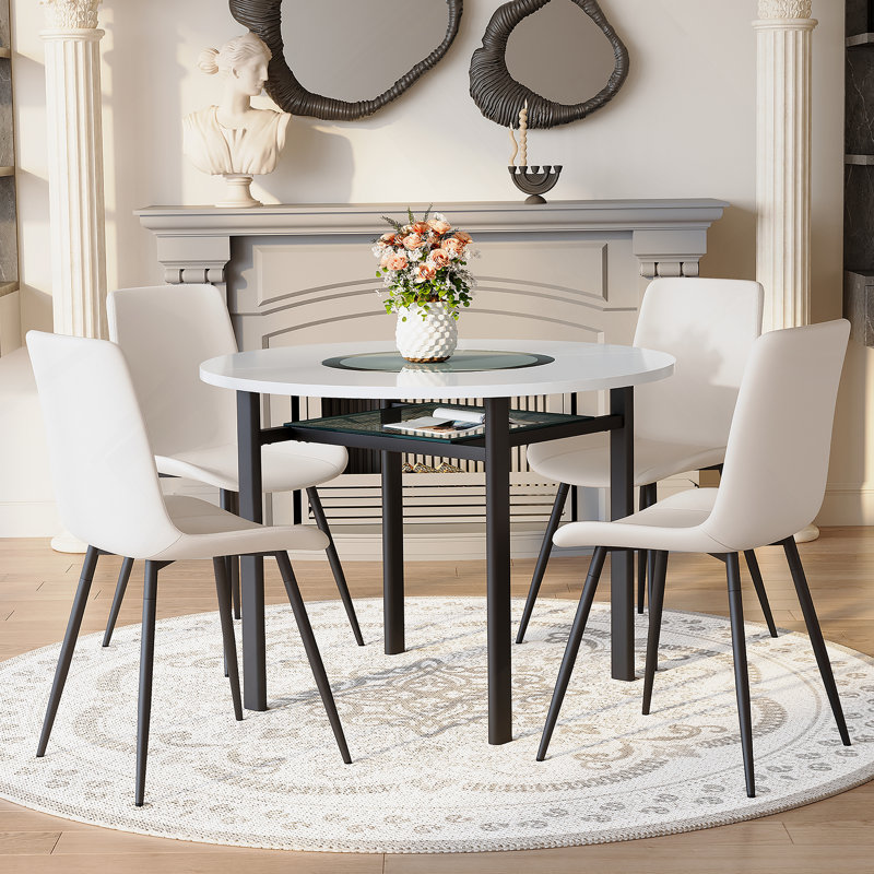 Ensemble de table de salle à manger 5 pièces, table de salle à manger ronde avec 4 chaises pour la salle à manger, Blanc