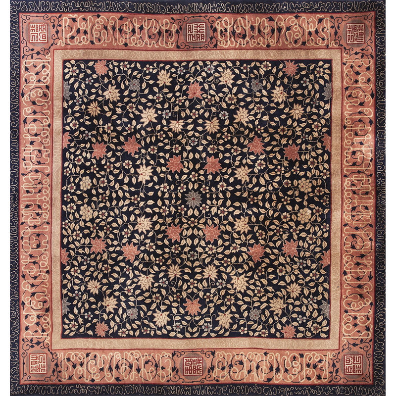 Antique Art Deco Chinese Allover Navy 1930s Rug