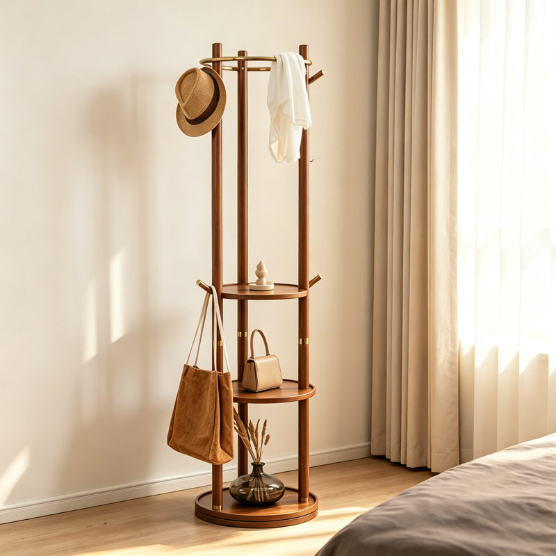 Portemanteau pivotant autoportant en bois d'hévéa