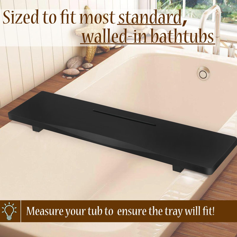 Plateau de baignoire en bambou avec pattes ajustables, 75 cm (L) × 23 cm (l), noir