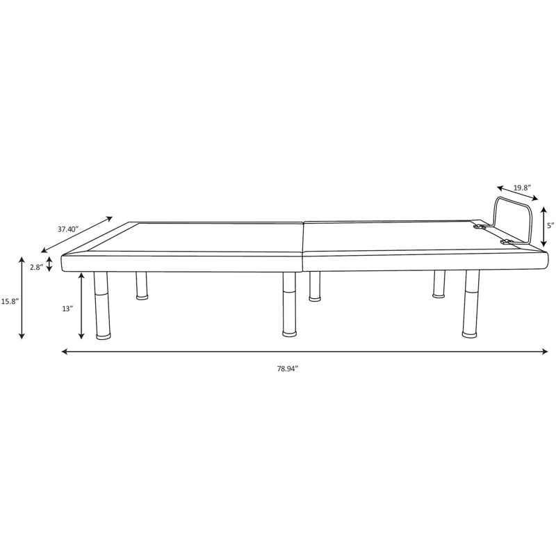 Base de lit réglable extra longue grise et noire simple, commandes d'inclinaison indépendantes sur la télécommande Soft-Touch, ronflement zéro gravité, pieds 3 en 1 pour différentes hauteurs, fonction de réglage de la tête avec fonction Power Down