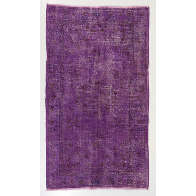 4x7 Ft Distressed Modern Handmade Turkish Rug Overdyed in Purple Colour