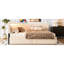 Structure de lit double avec DEL, charge, 2 tiroirs de rangement, accoudoirs rembourrés de mousse et tête de lit tapissier beige rembourrée, tissu doux de soutien en bois massif