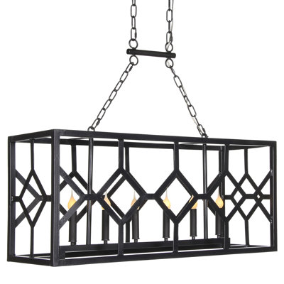 Diamond Kitchen Island Rectangle Chandelier with Wrought Iron Accents