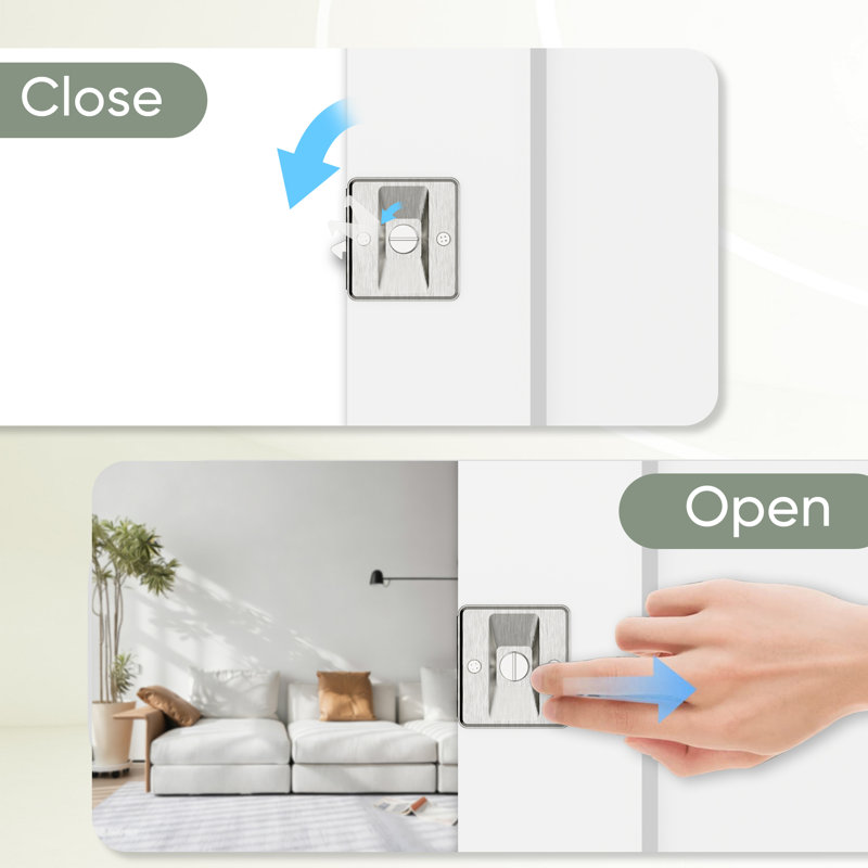 Porte de poche coulissante 24 po x 80 po à 1 panneau et à fond creux avec un fond creux et une base moulée et un loquet d'intimité en nickel teinté