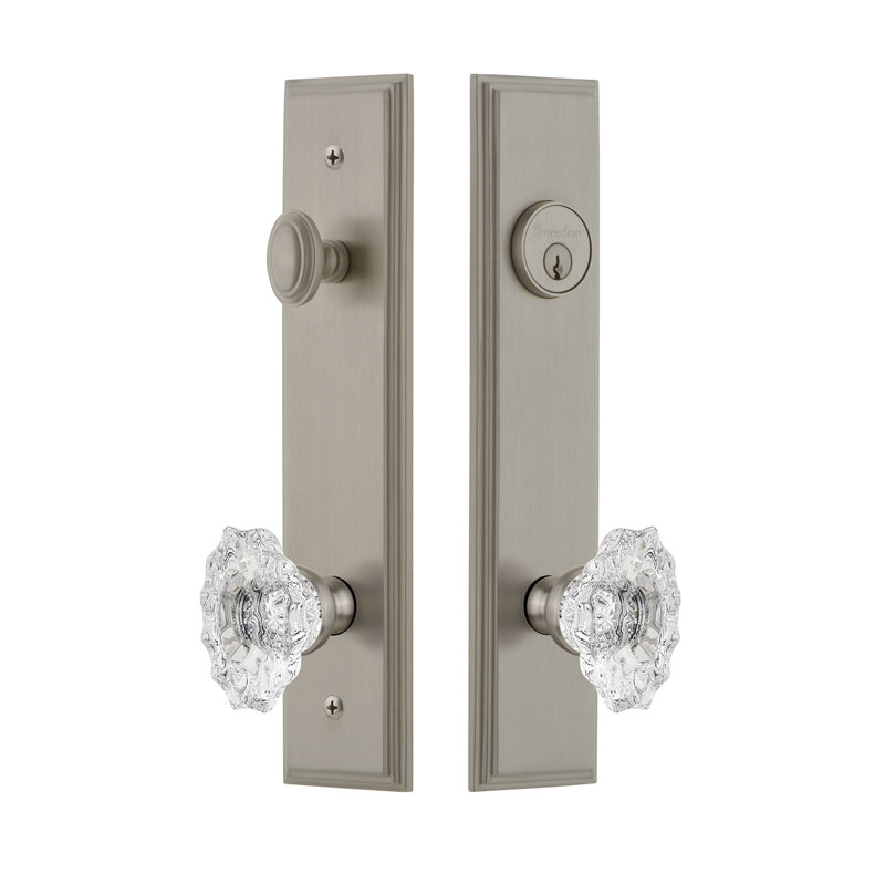 Carré Complete Entry Knob Set with Deadbolt, 2.375", Satin Nickel