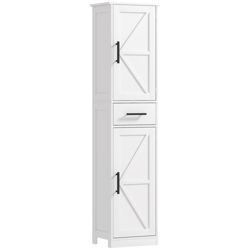 67" Tall Bathroom Storage Cabinet With Drawer, Farmhouse Narrow Bathroom Cabinet With Barn Doors And Adjustable Shelves, Freestanding Linen Cabinet, White