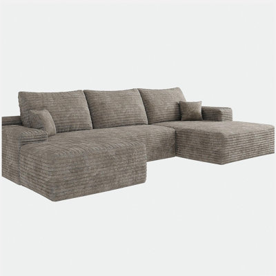 Canapé modulaire 107 po avec 1 repose-pieds Cloud, fauteuils rembourrés minimalistes modernes, canapé en U confortable pour le salon, canapé d'angle à siège profond, aucun assemblage requis, chameau (tissu en velours côtelé moelleux)