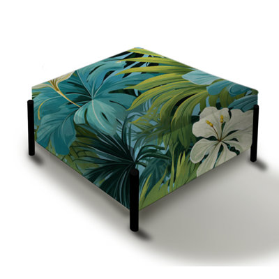 Azure And Green Canopy Tropical Pattern III - Tropical Large Square Ottoman