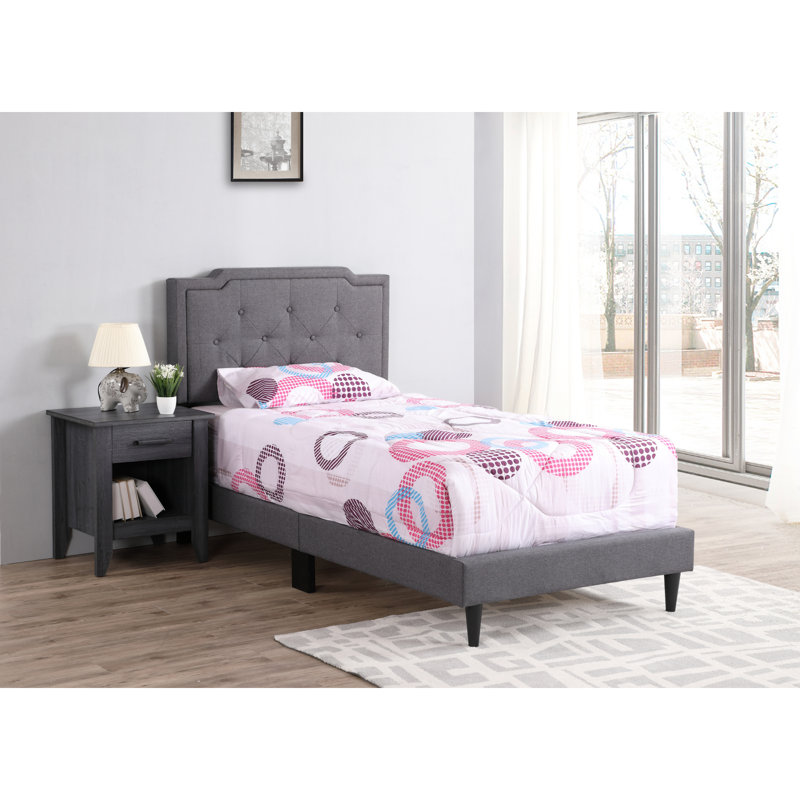 Lit simple en tissu gris facile à assembler pour un style moderne et un confort peu encombrant