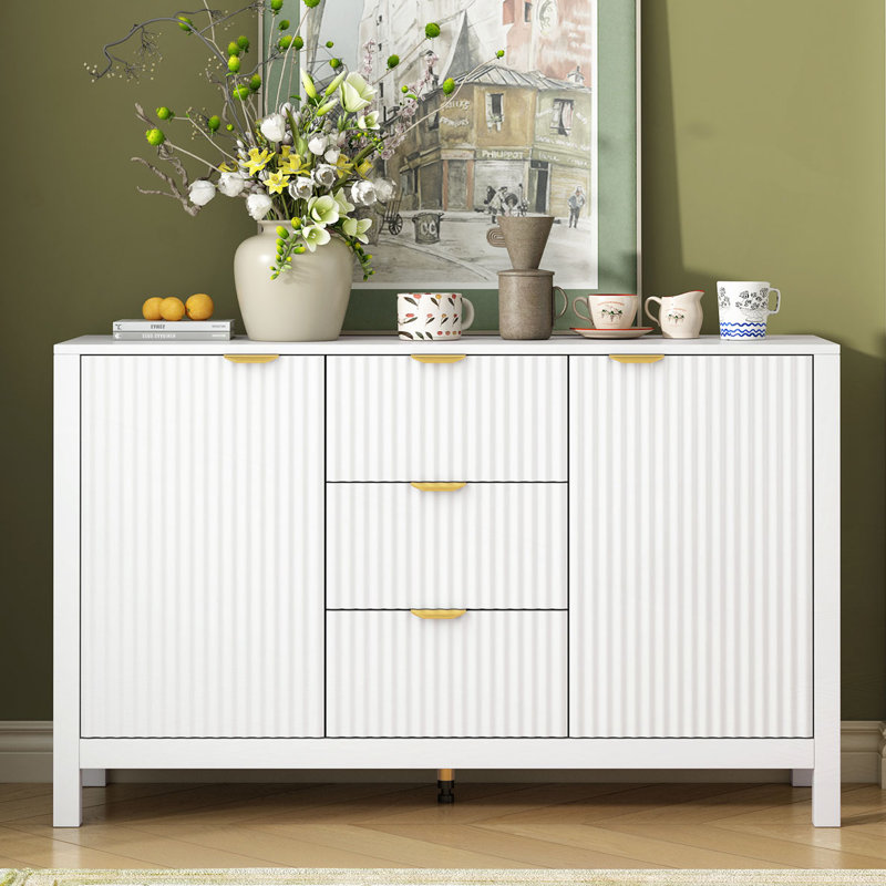 Armoire de rangement à 3 tiroirs, 2 portes, tablettes réglables, Blanc