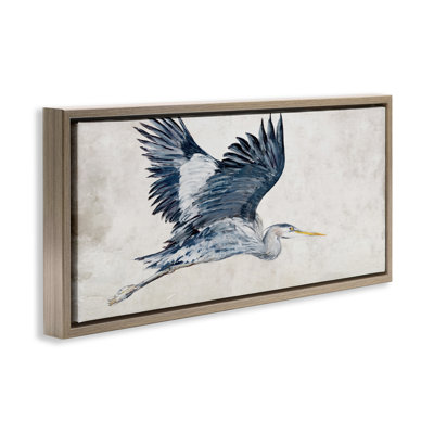 «Glider Heron Bird in Neutrals», art mural encadré sur toile flottante, design par Jacob Q