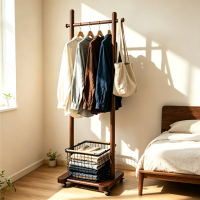 Wooden Garment Rack with Rolling Base