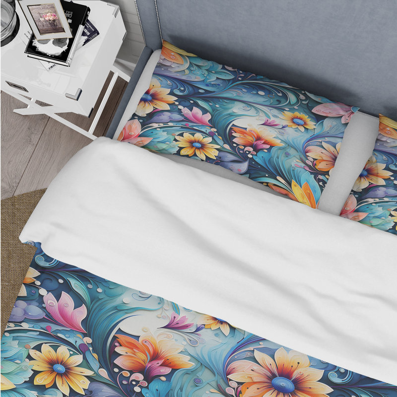 Literie motif aquarelle motif cachemire II, Housse de couette simple + 1 taie décorative stan