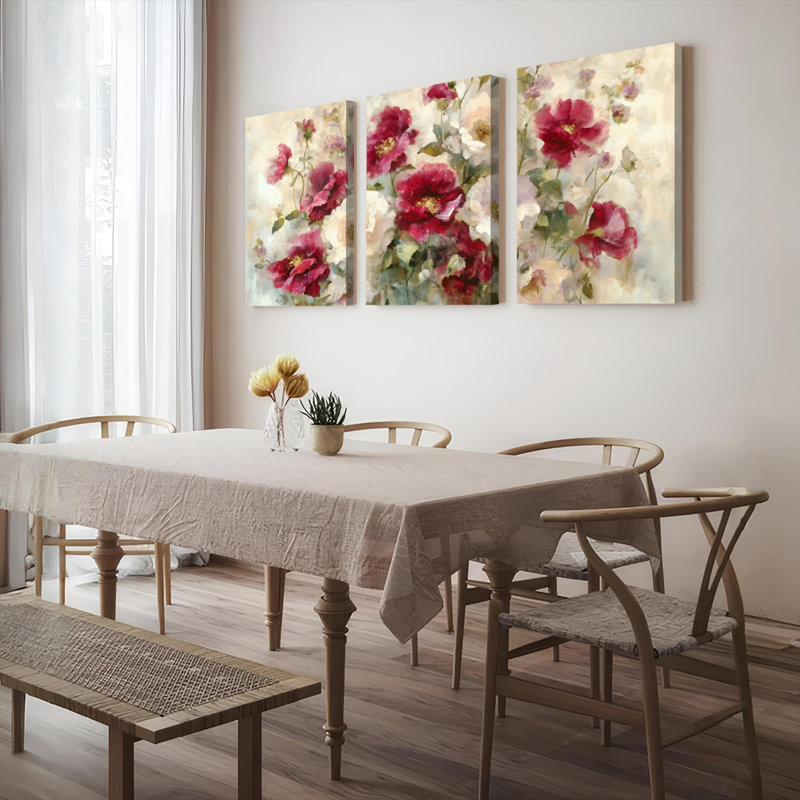 Tableau élégant sur toile tendue, motif de bouquet floral (lot de 3), H 24 po x l 48 po