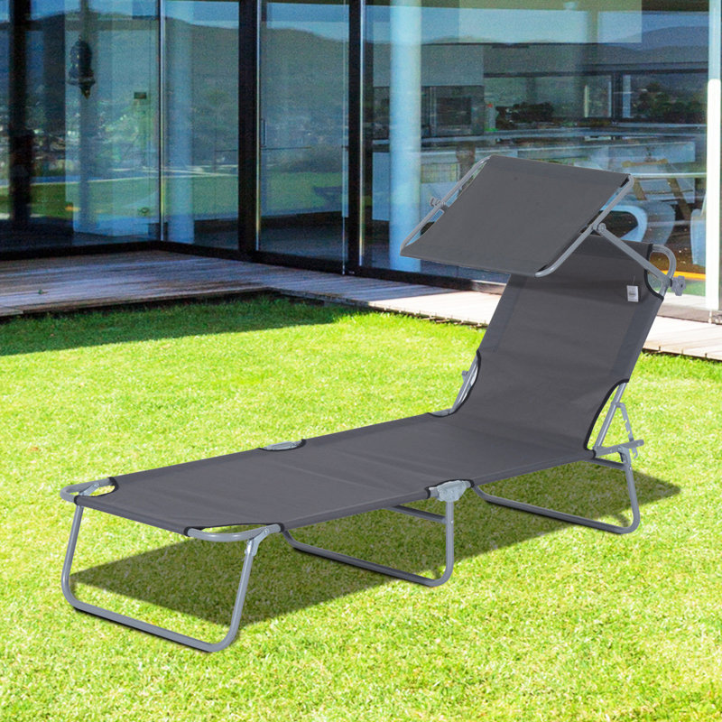 Adjustable Grey Beach Lounge Chair With Folding Function And High Fabric - For Camping, Hiking, Backyard Foldable