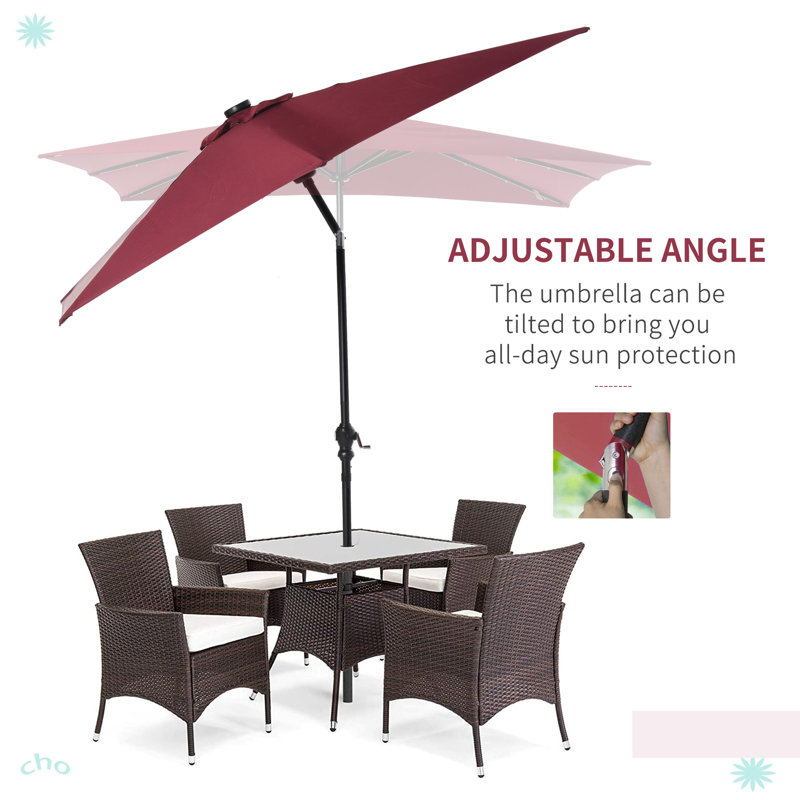 Red Solar LED Lighted Patio Umbrella with Black Frame