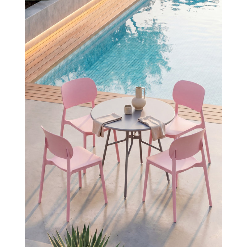 Stackable Outdoor Patio Dining Side Chair, Pink
