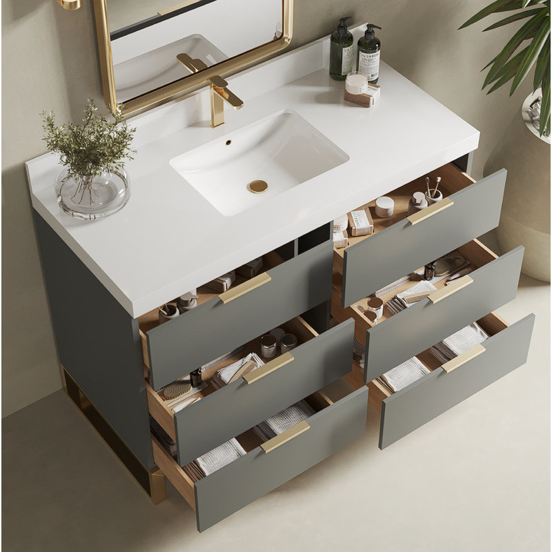 Erbey 48'' Single Bathroom Vanity with Quartz Vanity Top, Gray