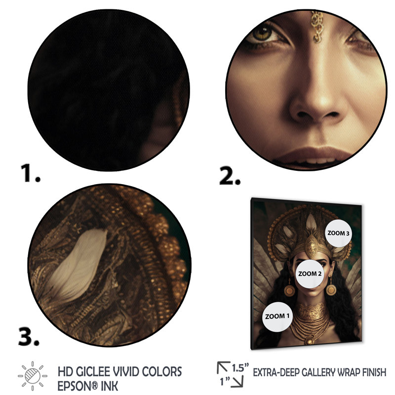 «Eaffaldano Bohemian Woman with Feather Coiffe I», reproduction sur toile, H 32 po x l 24 po x P 1 po, Cadre photo noir