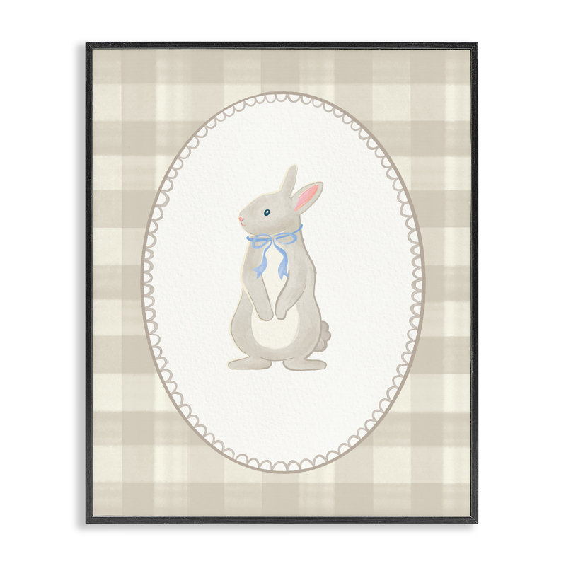 Lapin sur toile giclée, design par The Paper Curator, H 20 po x l 16 po, Giclée encadrée noir minuit