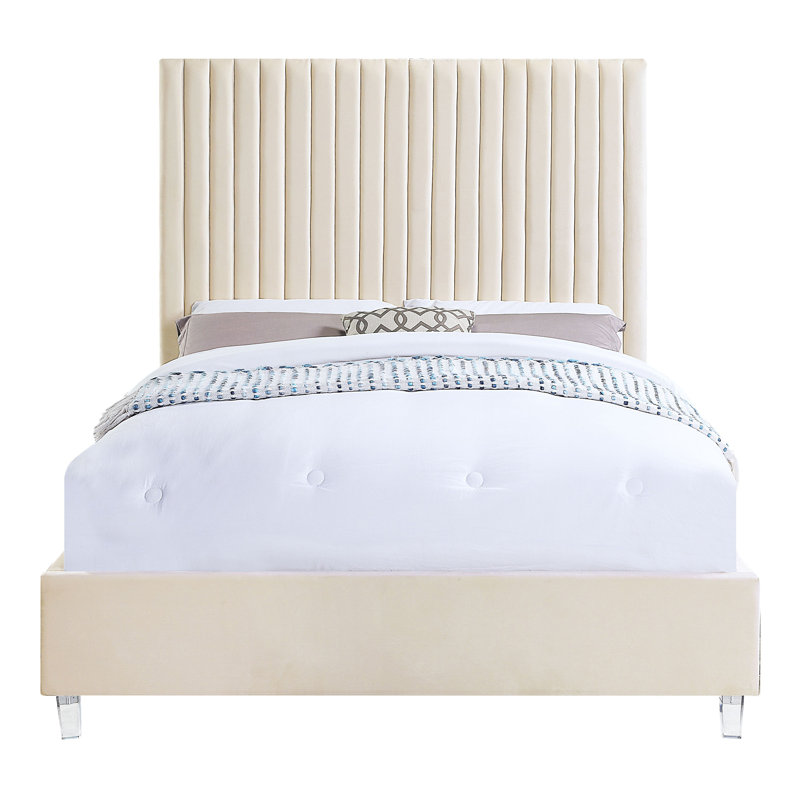 Lit capitonné beige Sahera, Grand