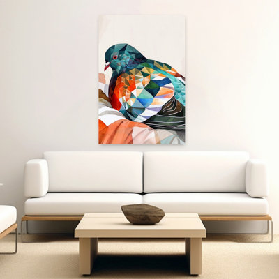 Vibrant Geometric Pigeon Abstract Colorful Geometric Bird Nature Wildlife Wall Art Print 1 Piece Wrapped Canvas Wall Art