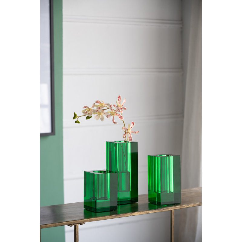 Huntingburg Glass Table Vase, Green, 9.8" H x 3.9" W x 3.9" D