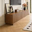 220cm Wide TV Stand in Walnut, Featuring Integrated Cable Management and Ample Shelf Storage Fast Dispatch From UK Warehouse – Dispatched Within 2 Days