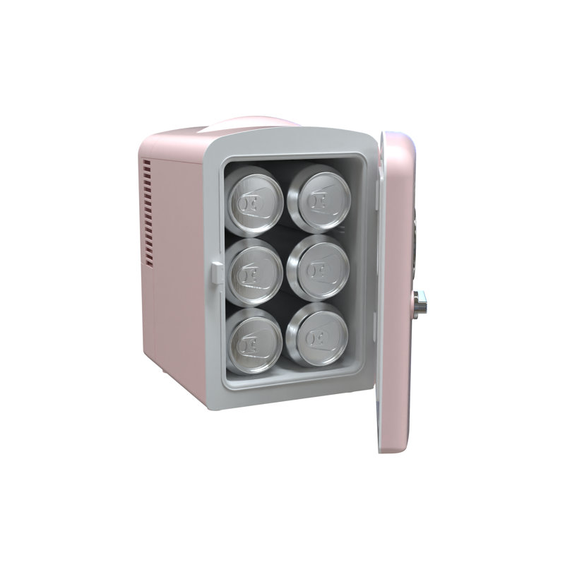 Frigidaire 4L Mini Fridge Cooler, Holds up to 6 Cans, Portable Thermoelectric Skincare & Beverage Cooler for Car, Office, Bedroom, Dorm Room, Pink