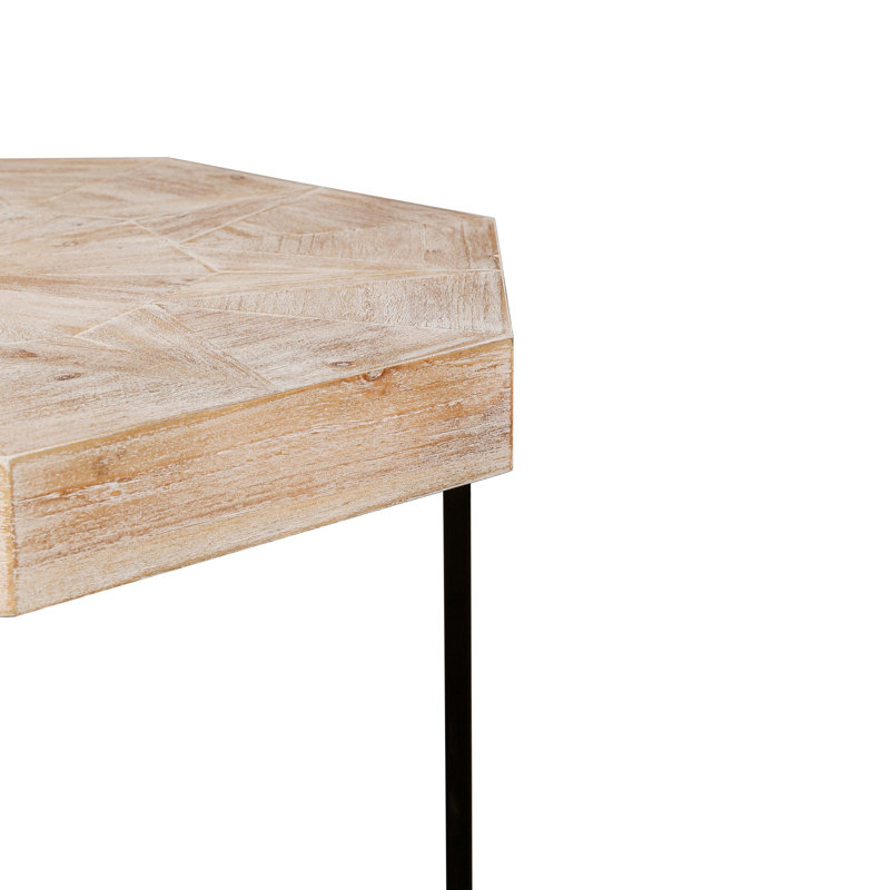 Table basse octogonale en bois avec patchwork de style rustique 30 pouces, Bois de chêne naturel