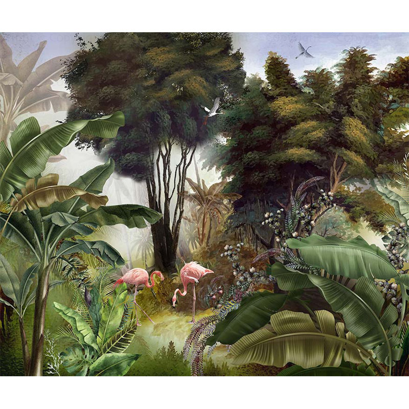 Motif de flamants roses exotiques et motif de feuillage tropical, L 1320 po x l 122 po, Brun