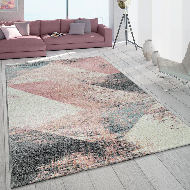 Tapis rose / crème Mcglade, Rectangle 4 pi 7 po x 6 pi 7 po