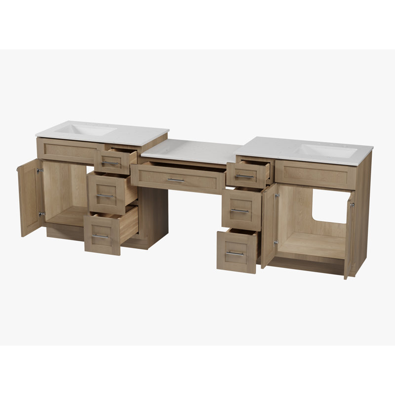 103'' Double Bathroom Vanity with Top, Natural Oak