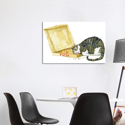 Fat Tabby Cat And Pizza 1 Piece Wrapped Canvas Wall Art