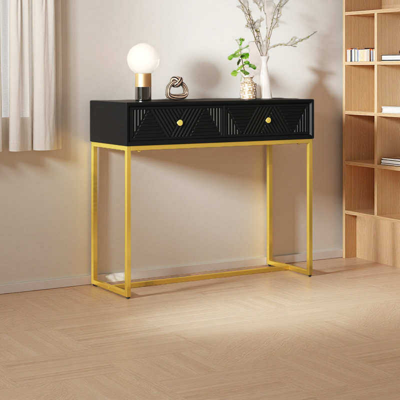 Console pour vestibule, console élégante et moderne avec rangement, console étroite avec deux tiroirs à rayures pour le salon