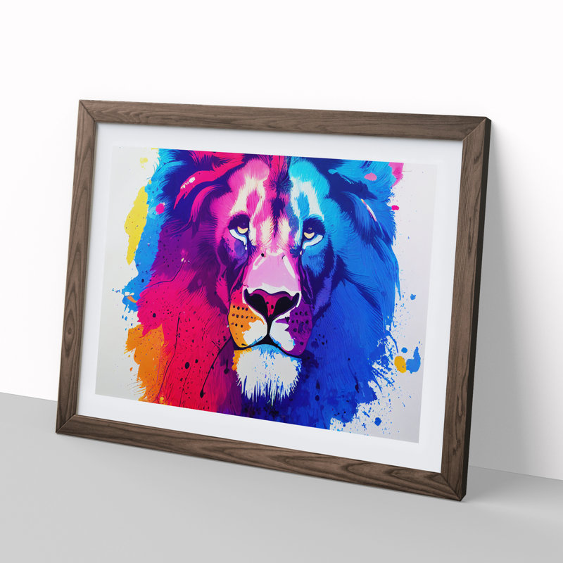 Colourful Lion Vol.4 Abstract - Print, Walnut Framed, 46cm H x 64cm W x 2cm D