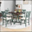 Table de salle à manger 5 pièces et 4 chaises en tissu avec pieds de table et tablette de rangement (bleu antique / brun foncé)-1614669995