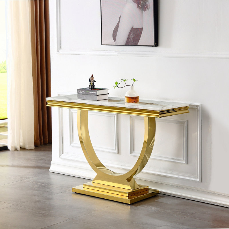 Bernson 47.2'' Marble Top Console Table, White, Gold