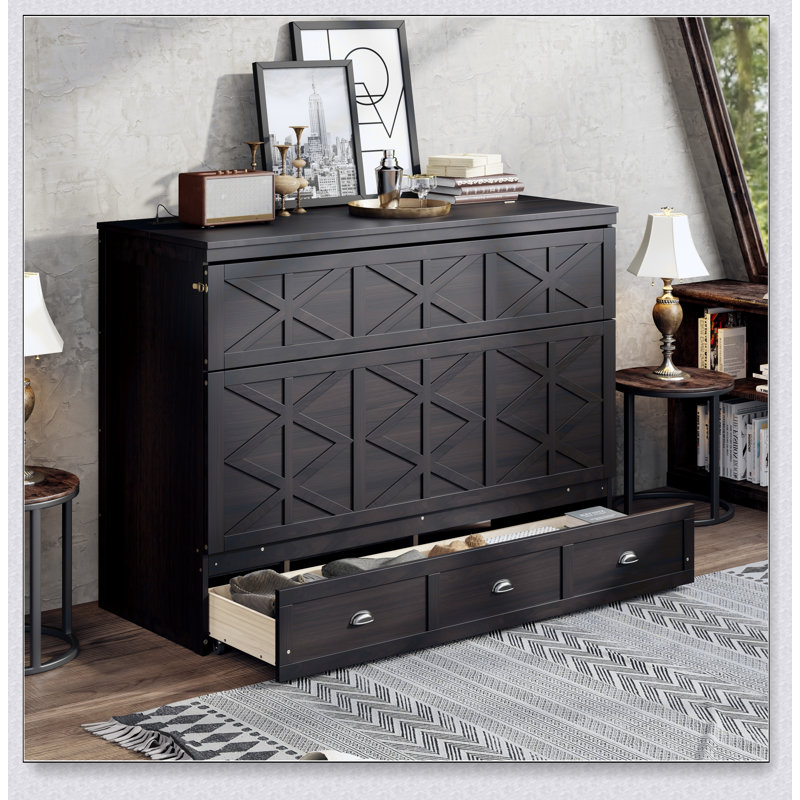 Murphy Bed With Large Drawers And USB, Espresso