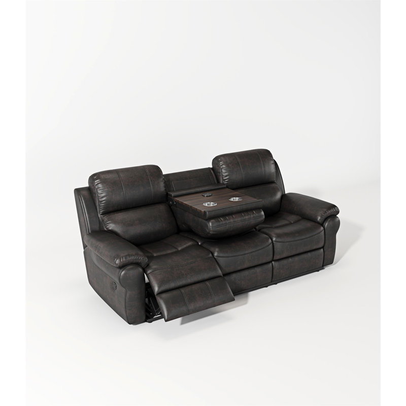 Fabric Power Reclining Sofa with Drop Down Table USB Button and Wireless Charger, Espresso