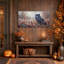 Tableau sur toile représentant un hibou perché dans des fleurs sauvages d'automne, idéal pour l'Halloween-566576100