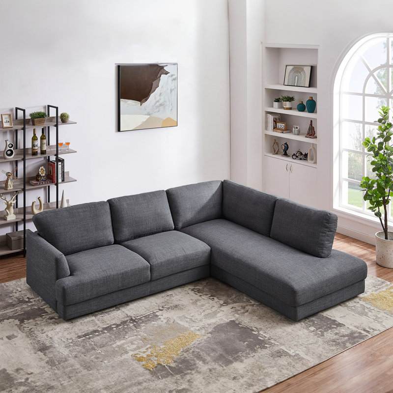 Glander  Cozy Sectional Sofa Right Facing, Gray Linen
