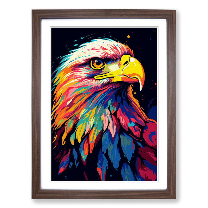 XYZ-FRM-V1223-587 Eagle Pop - Single Picture Frame Print on Wood, Walnut, 34cm H x 25cm W x 2cm D