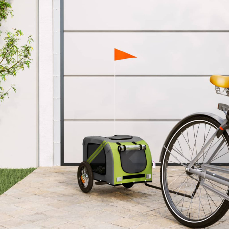 vidaXL Pet Bike Trailer Oxford Fabric and Iron, 53cm H x 124cm W x 53cm D, Green/Grey